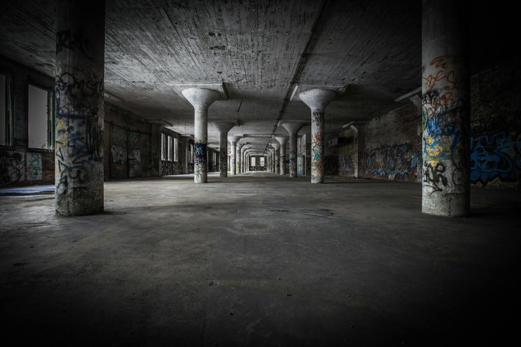 The underground warehouse scene